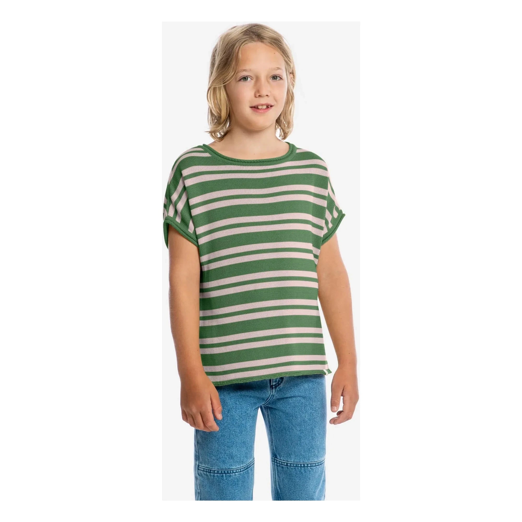 Matona – Gestreiftes T-Shirt aus dünnem Bio-Baumwollstrick | Grün