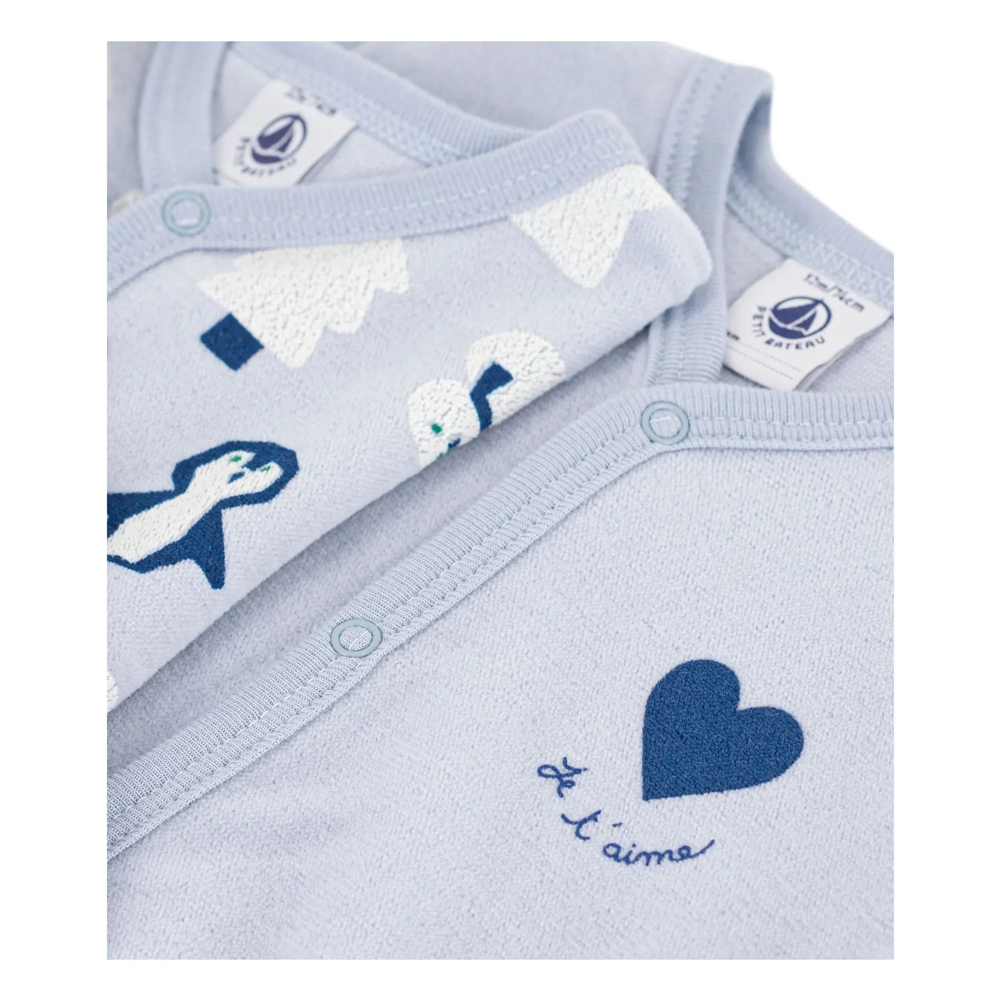 Petit Bateau - Kar Tanrılı Kadife Organik Pamuklu 2'li Pijama Seti | Mavi