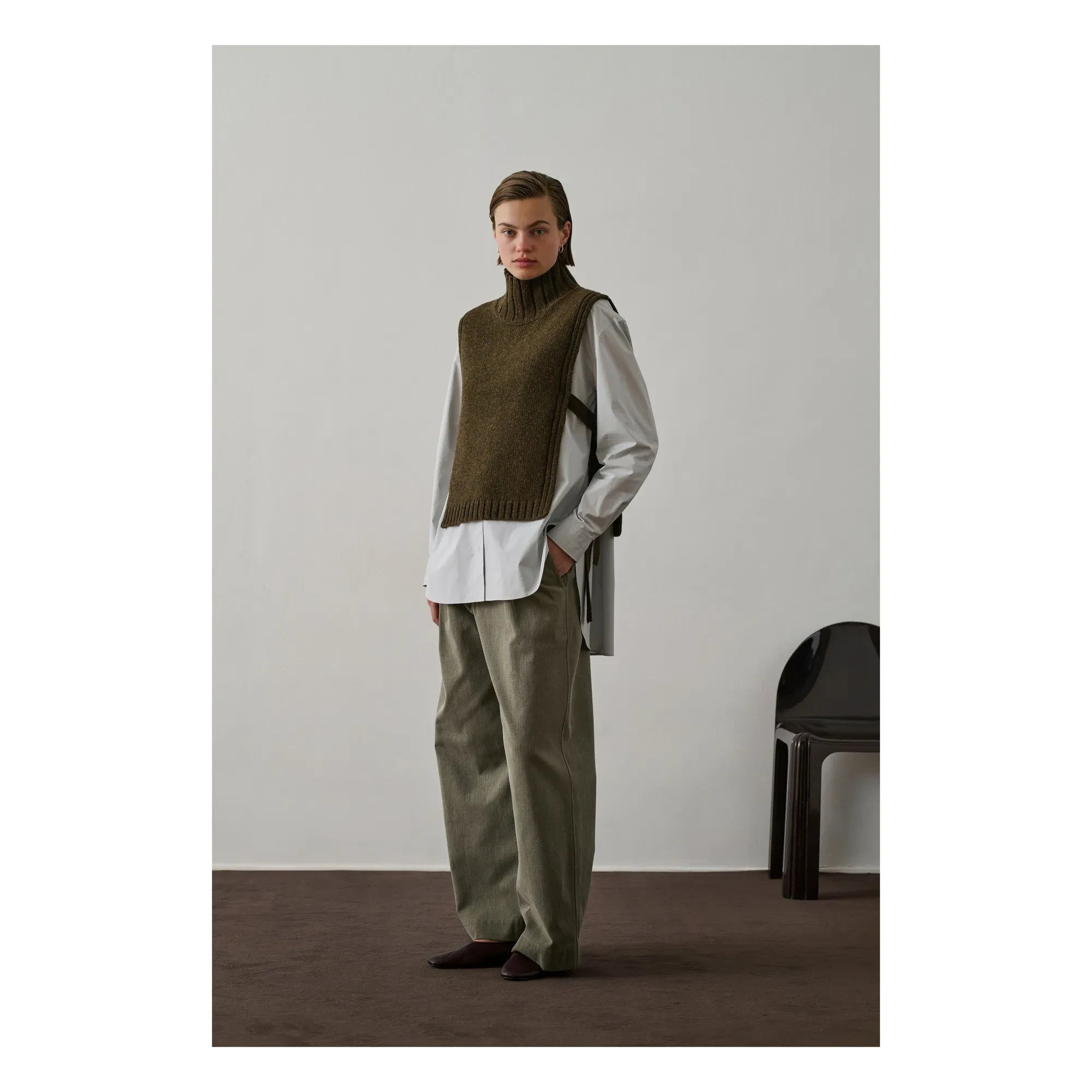 Soeur - Ärmelloser Pullover aus Schurwolle in Gold | Melierte Khaki