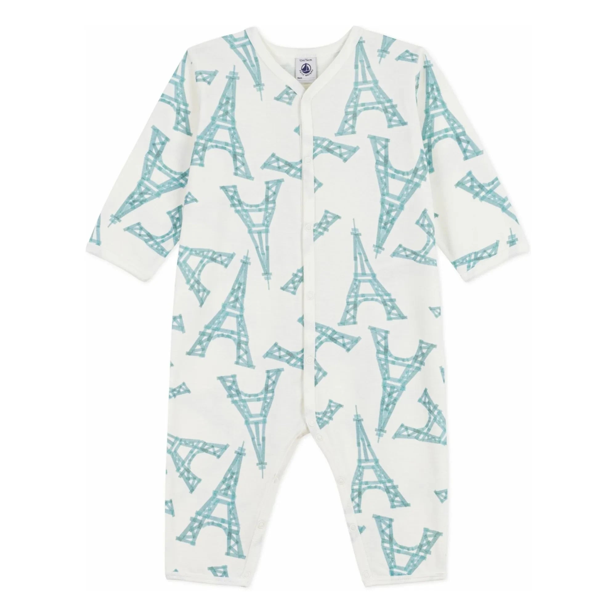 Petit Bateau - Schlafanzug ohne Bündchen Gute Nacht Eiffelturm | Weiß