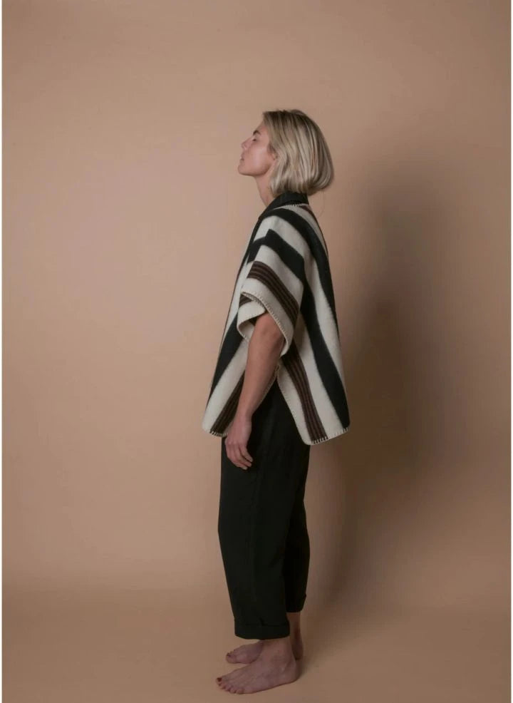 La Méricaine - Blackfeet Recycelte Wolle Lange Poncho | Ecru