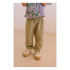 Studio Bohème - Cousin Gaze Hose aus Bio-Baumwoll-Waffelstoff | Hellkhaki