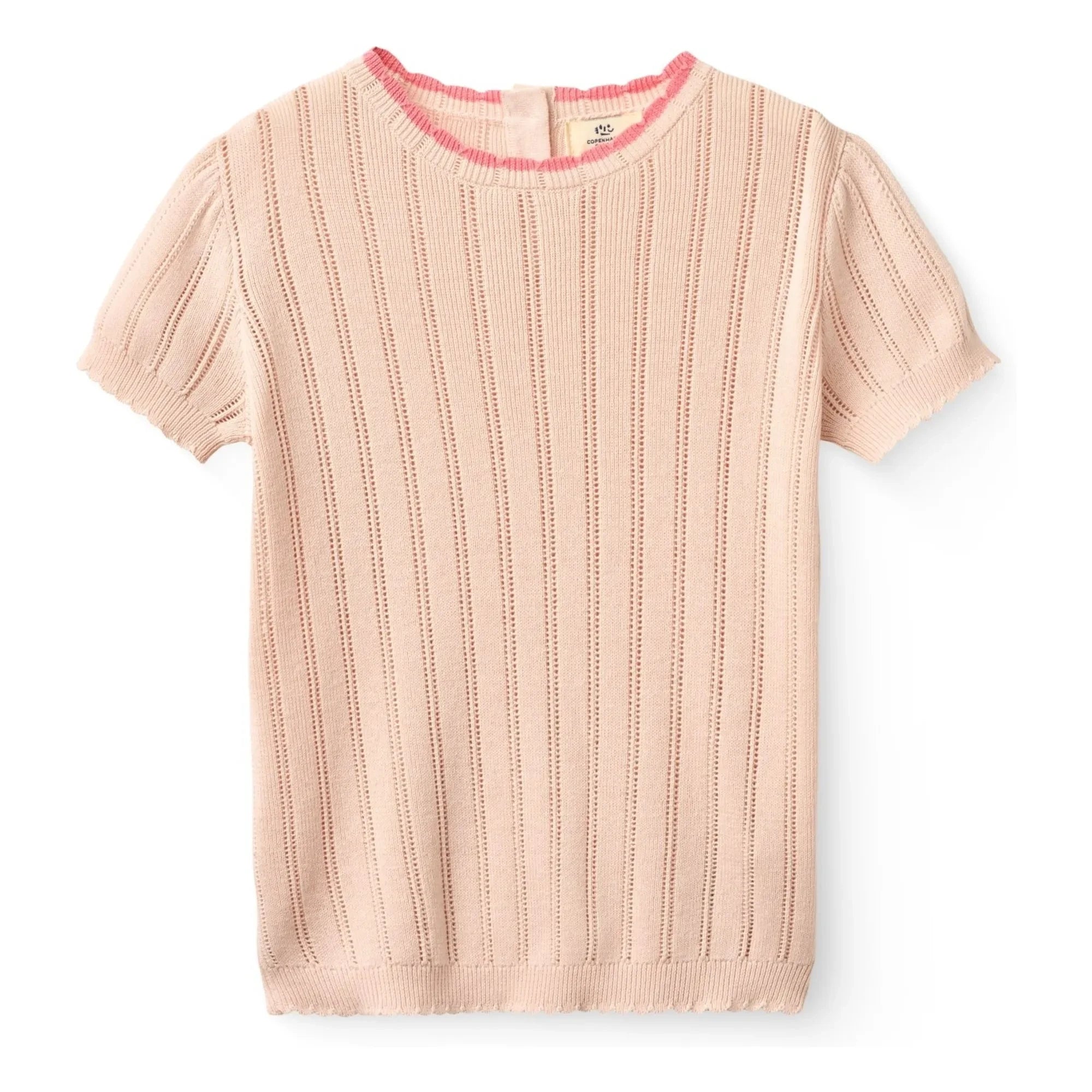 Copenhagen Colors - Geripptes T-Shirt Pointelle Bio-Baumwolle | Pfirsich