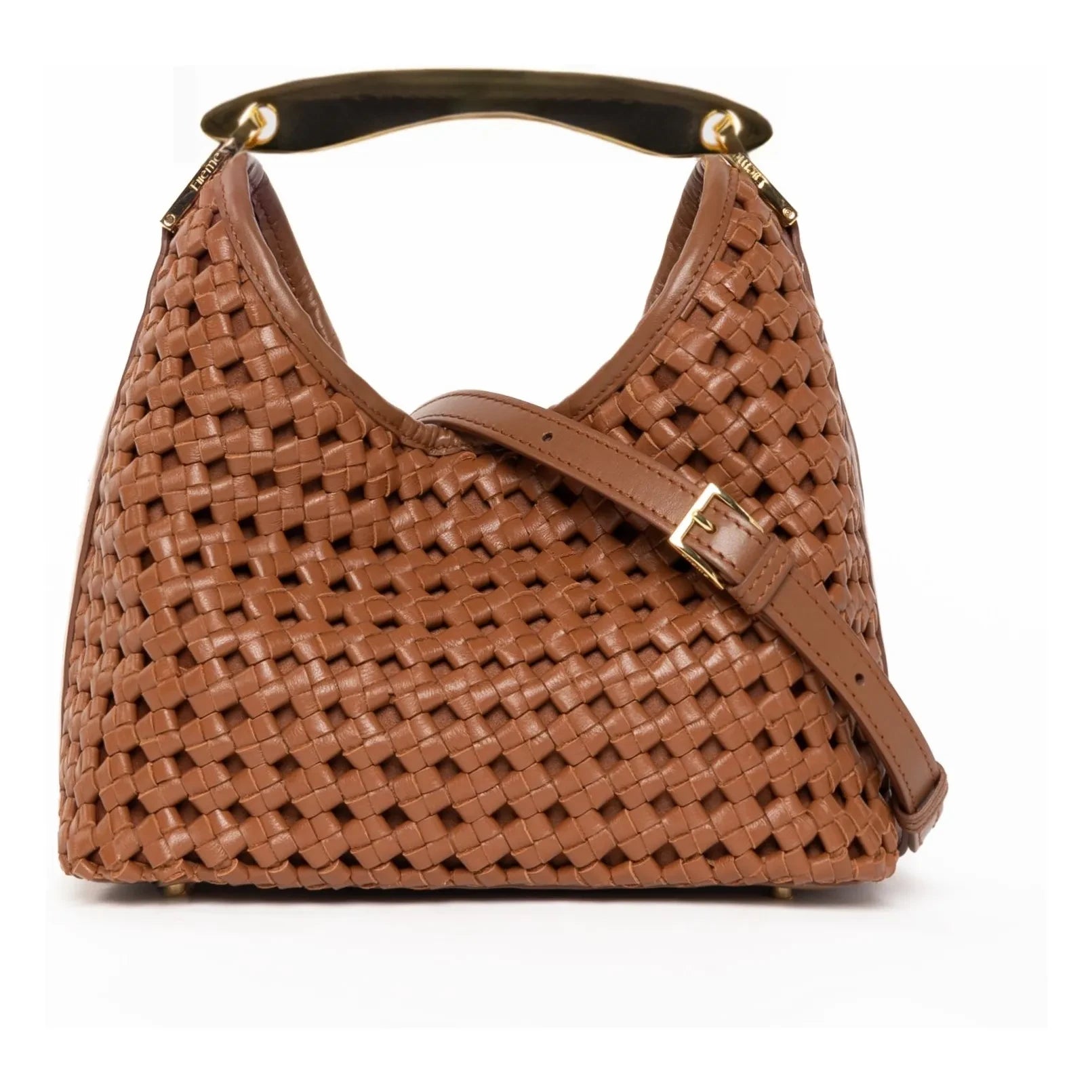 Elleme - Kleine Boomerang Flechtleder Tasche | Cognac