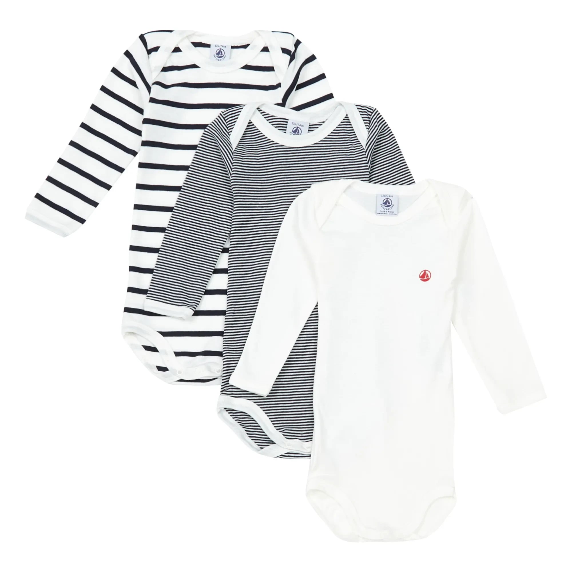 Petit Bateau - 3er-Pack gestreifte Baby-Strampler aus Bio-Baumwolle | Blau