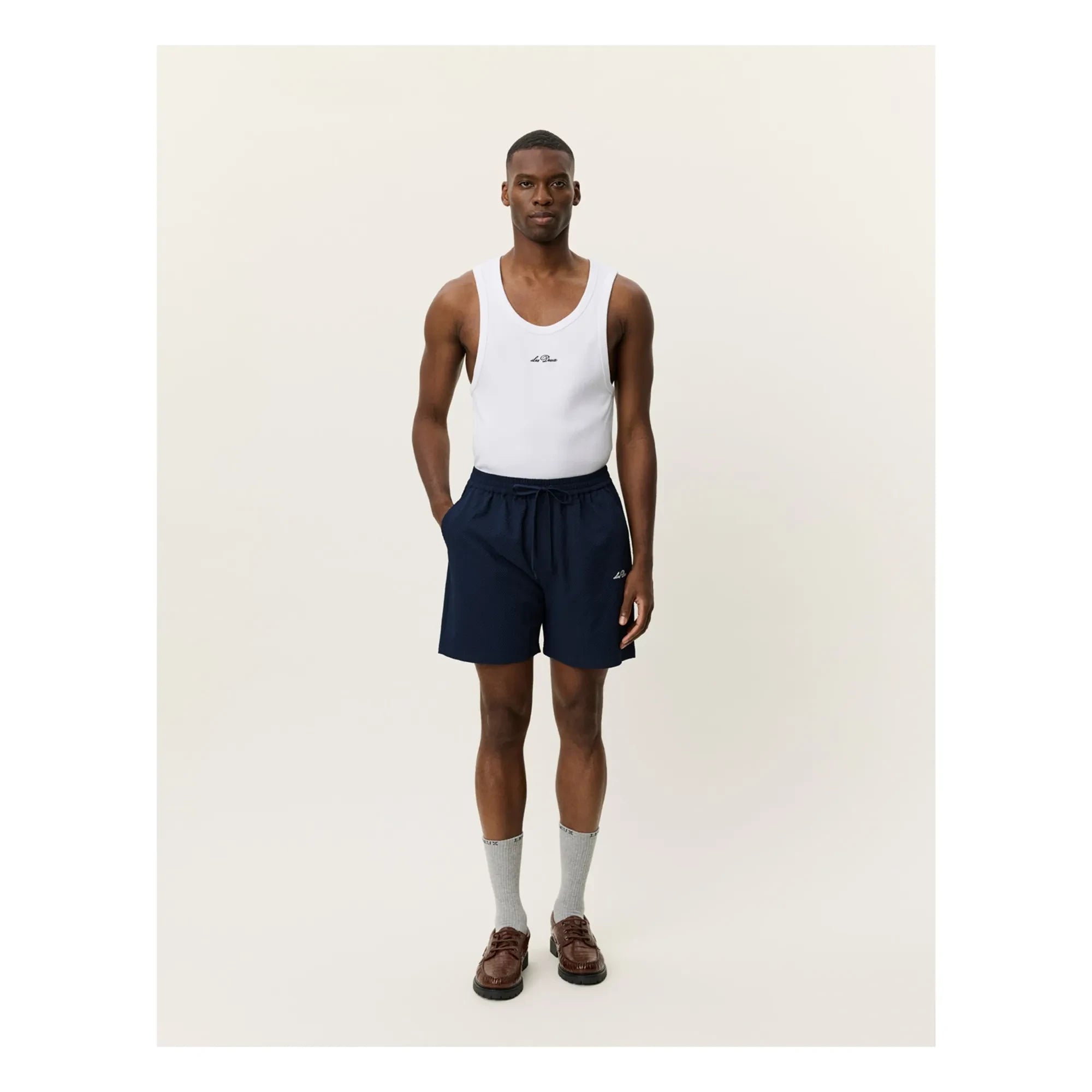 Les Deux – Stan Seersucker Badeshorts | Dunkelblau