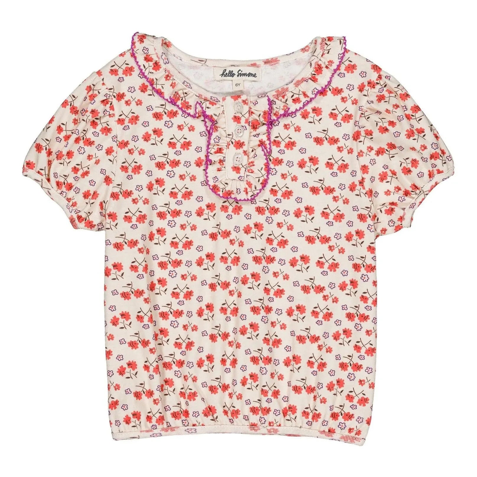 Hello Simone - Paquerette T-Shirt mit Blumenmuster Bio-Baumwolle | Weiß
