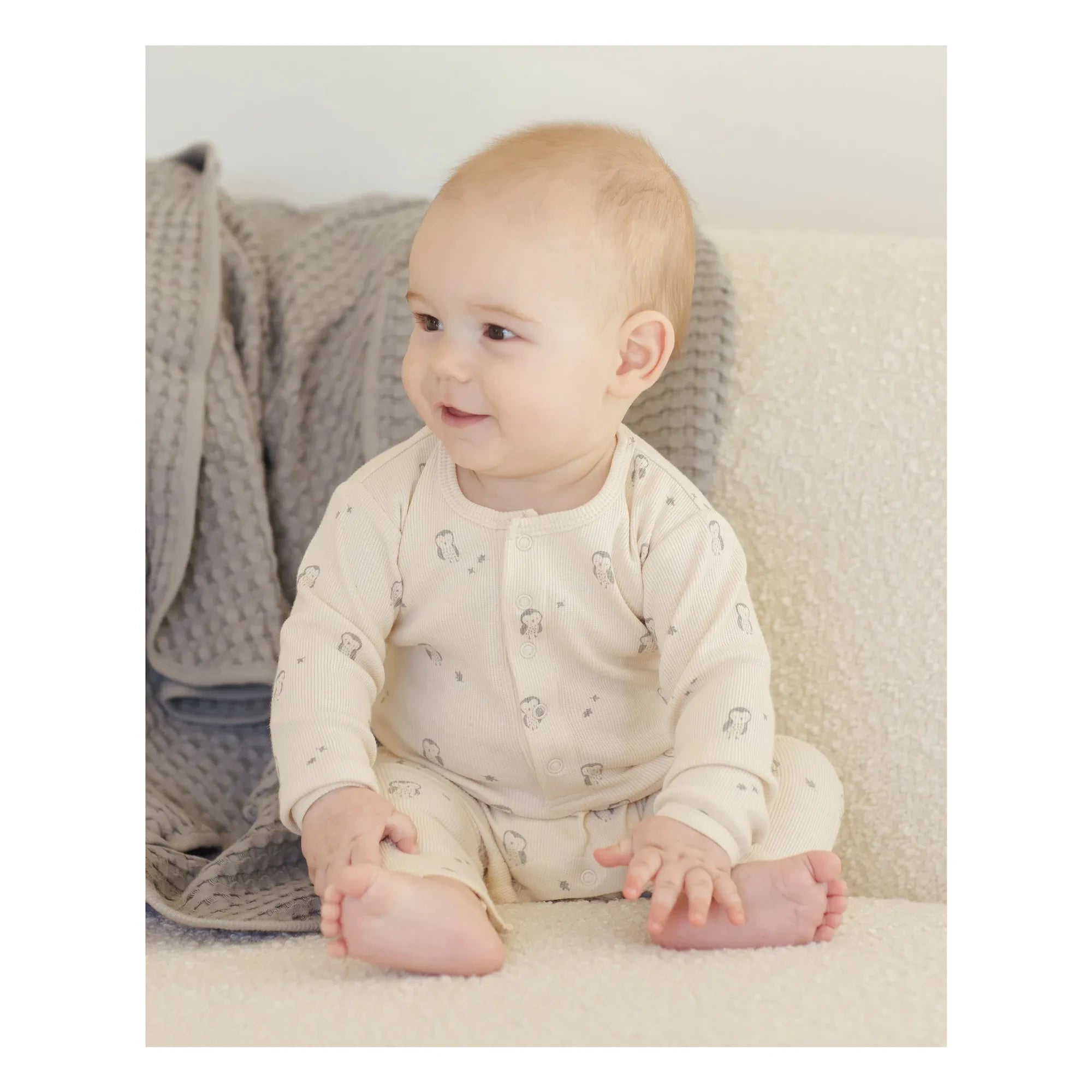 Quincy Mae - Eulen-Einteiler mit Rippstrick Bio-Baumwolle | Ecru