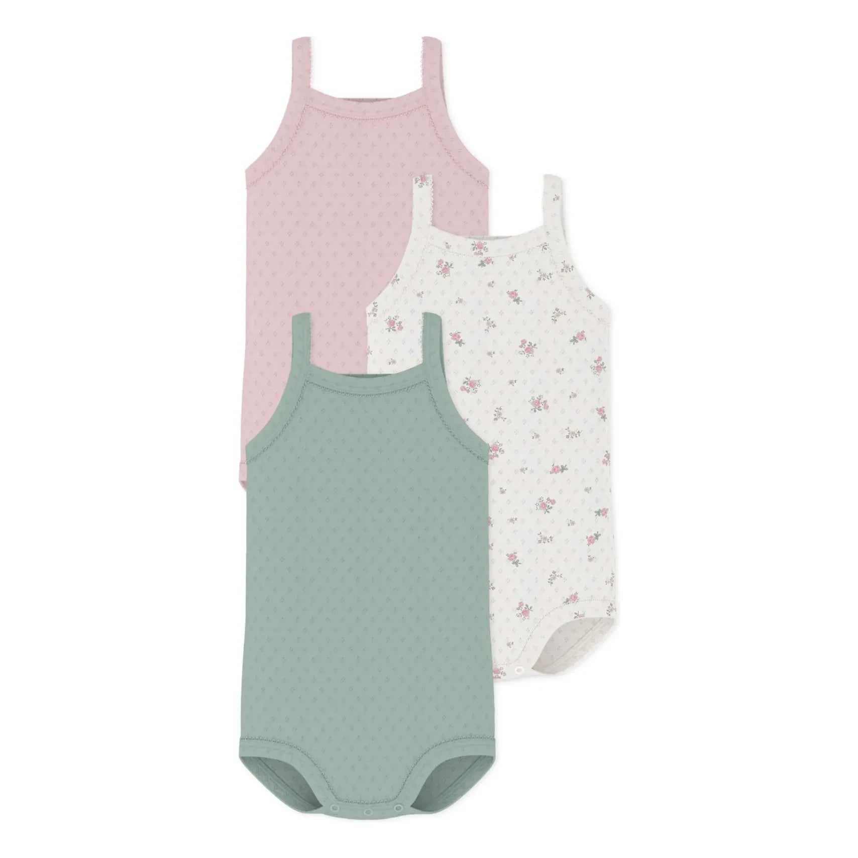 Petit Bateau - 3er-Set Blumenmuster Bio-Baumwolle Ajour-Trägerbody | Rosa