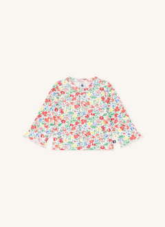 Petit Bateau - Organik Pamuklu Çiçek Desenli Bebek Hırkası | Beyaz