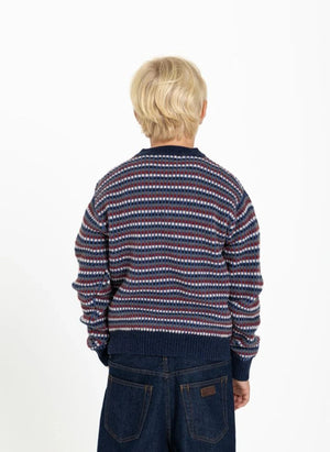 Finger in der Nase - Mathis Jacquard Merino Wollpullover | Indigo Blau