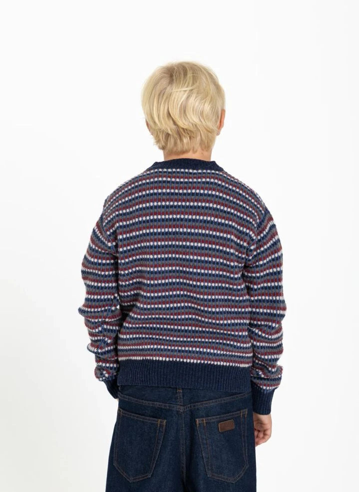 Finger in der Nase - Mathis Jacquard Merino Wollpullover | Indigo Blau
