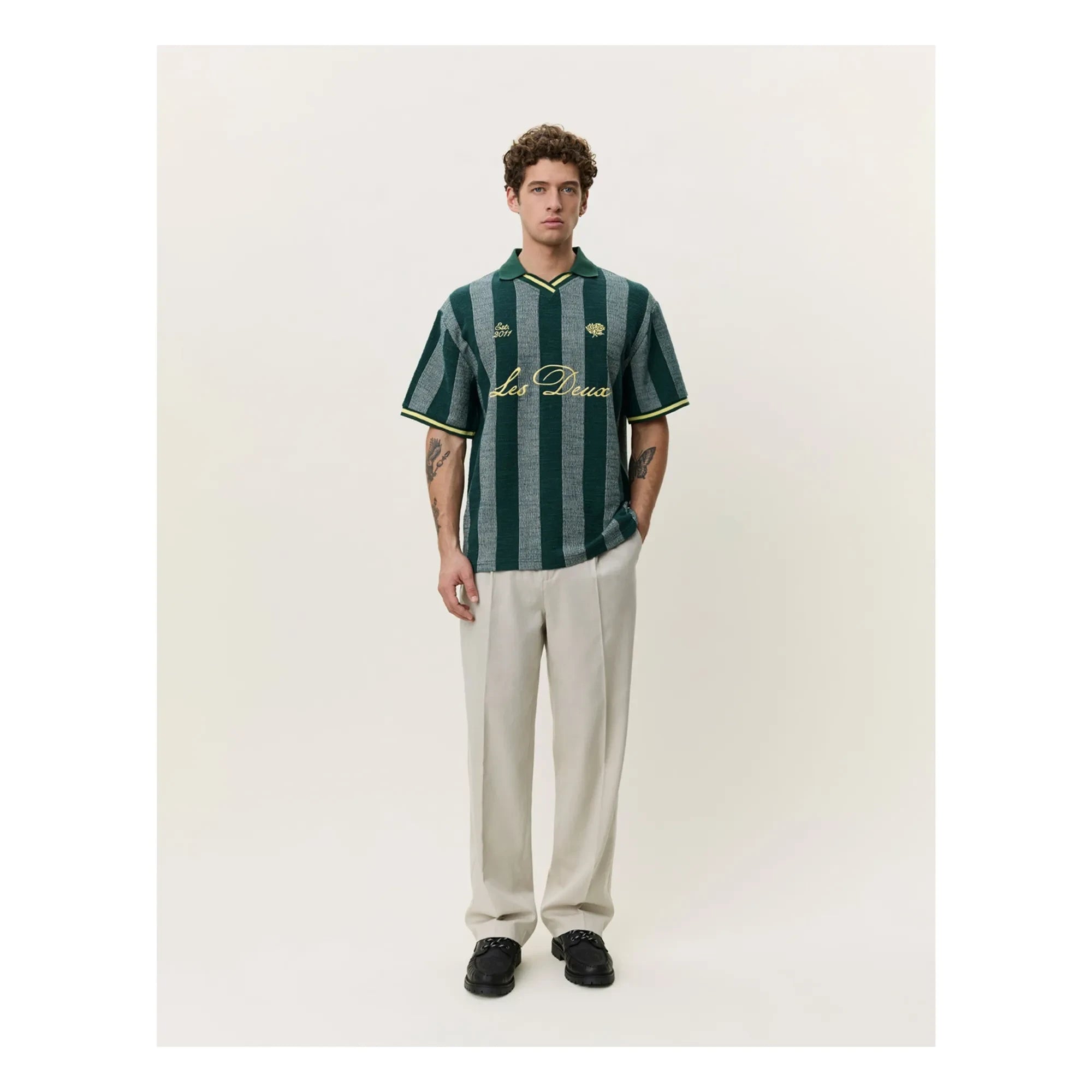 Les Deux - Çizgili Futbol Polo | Koyu yeşil