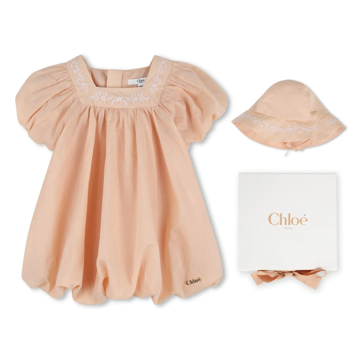 Chloé - Organische Baumwolle Volantkleid und Hut Set | Hellrosa