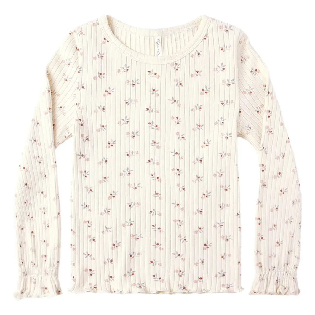 Rylee + Cru - Geripptes T-Shirt mit Blumenmuster | Ecru