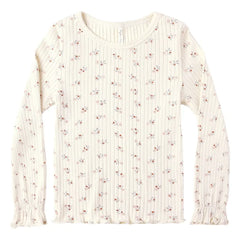 Rylee + Cru - Geripptes T-Shirt mit Blumenmuster | Ecru