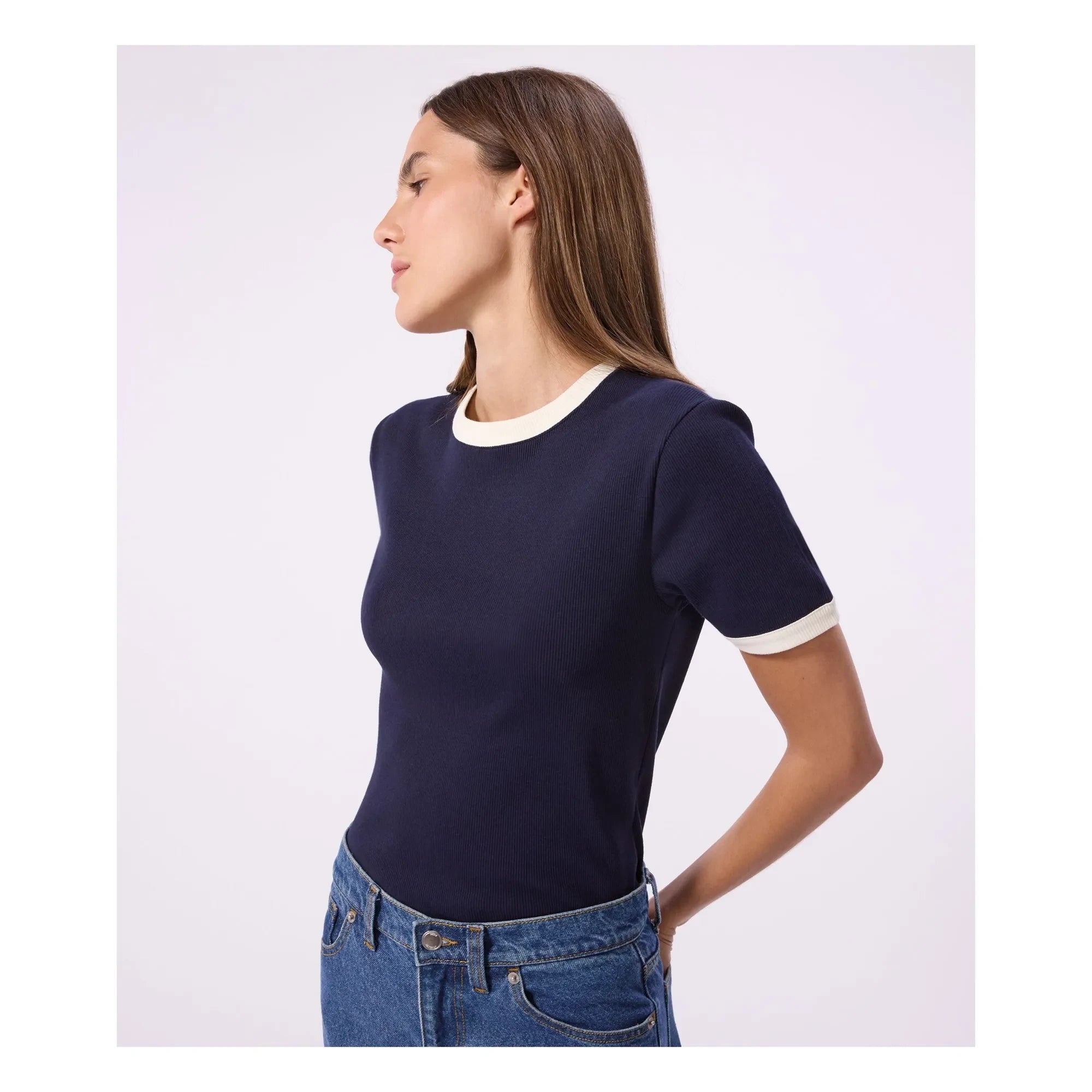 Petit Bateau - İkonik Nervürlü Tişört | Lacivert