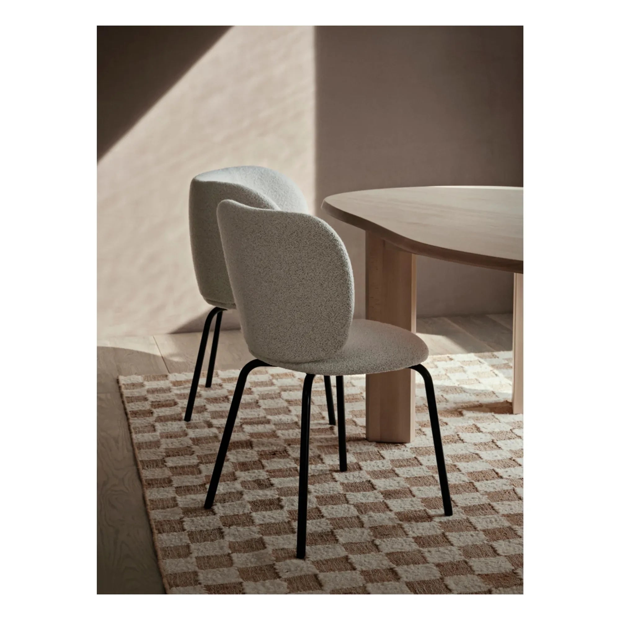 Ferm Living - Karierter Wolle und Jute Teppich | Creme