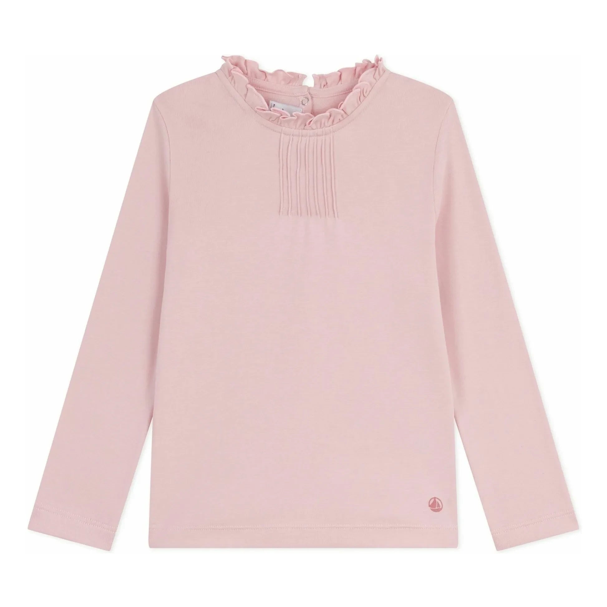 Petit Bateau – T-Shirt aus Bio-Baumwolle mit Rüschenkragen | Blassrosa