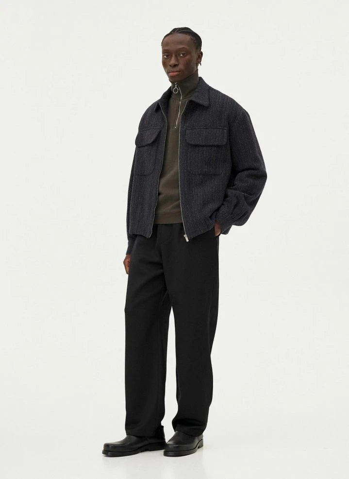 Noyoco - Kinsale Fischgrät-Recycelte Wolljacke | Dunkelblau