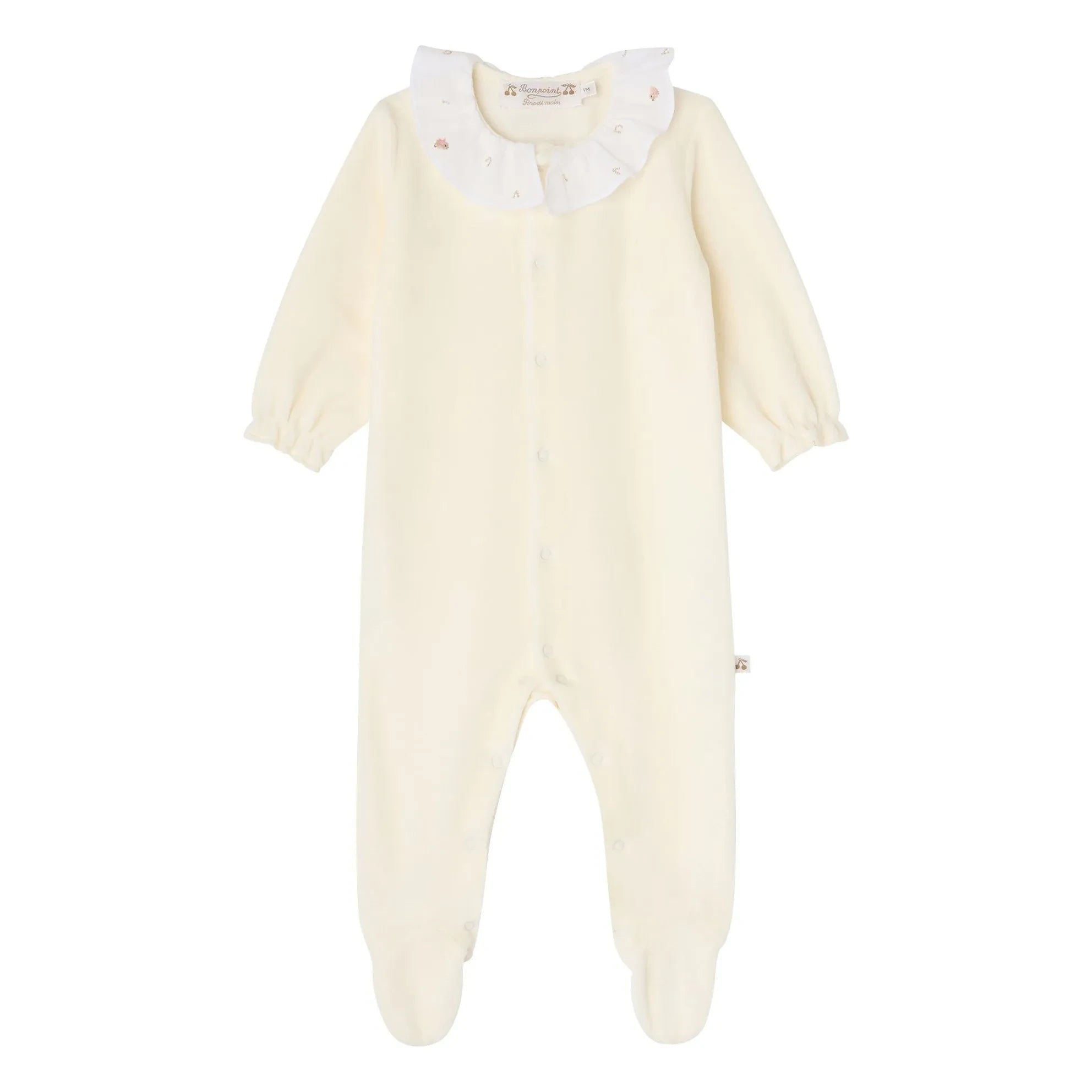 Bonpoint - Lintina organik pamuklu fırfırlı yaka pijama takımı | Krem