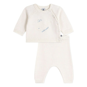 Petit Bateau - Wal Wollpullover und Hose Set | Weiß