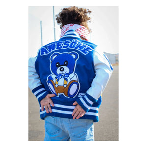 Fille Garçon - Leder-Patch Letterman Bomberjacke | Blau