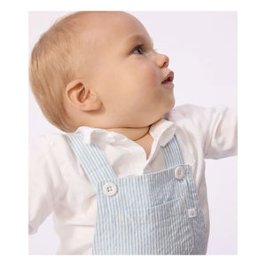 Petit Bateau - Gestreifte Seersucker Bio-Baumwoll-Kurzlatzhose | Hellblau