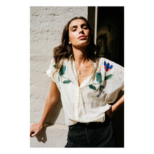 Sacrécoeur - Bluse mit Maya-Stickerei Corolle aus Baumwollvoile | Weiß