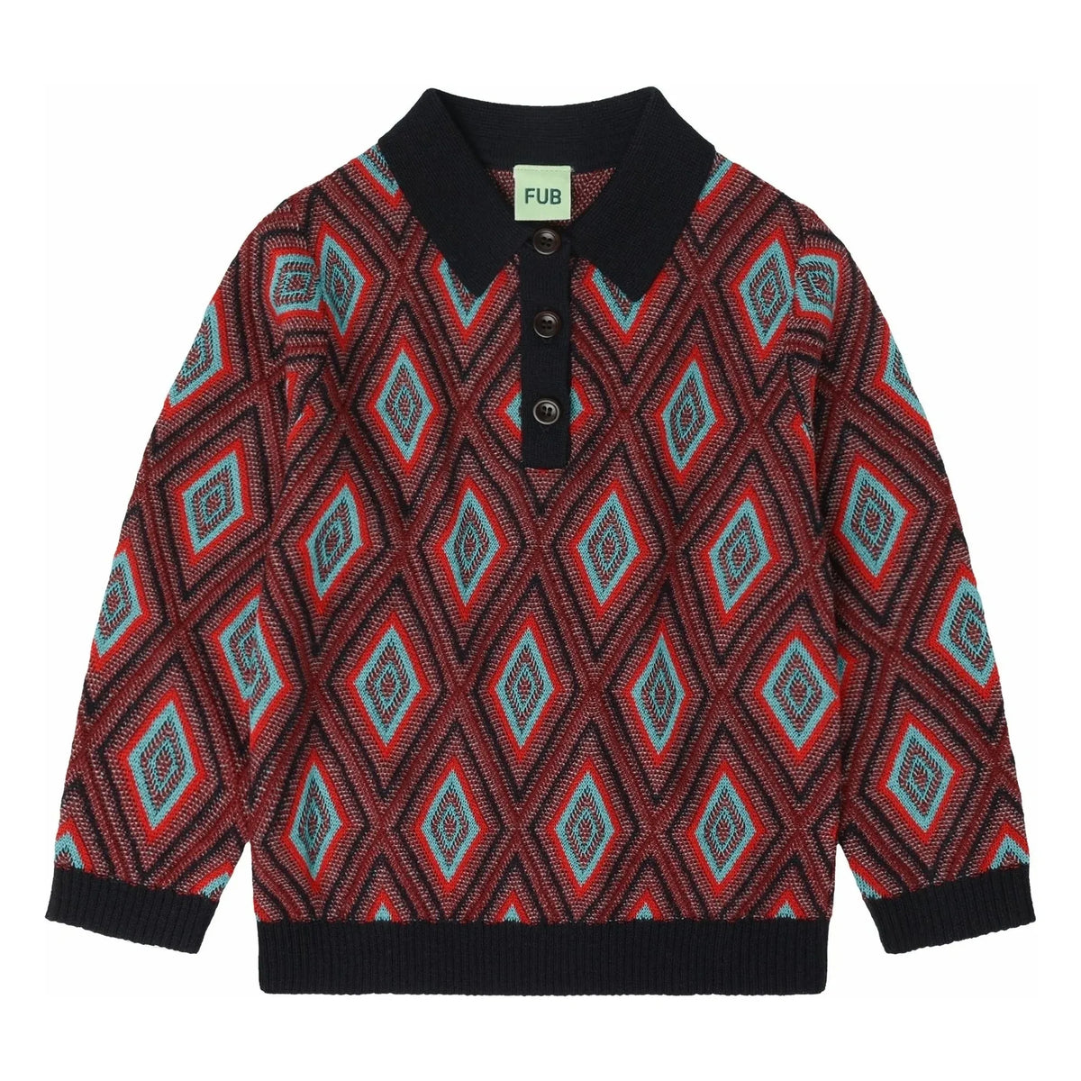 FUB - Harlequin Merino yün polo tişört | Lacivert