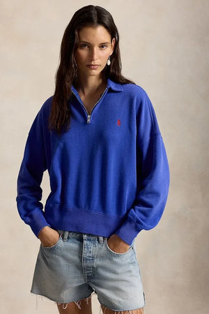 Polo Ralph Lauren Damen Baumwoll-Sweatshirt mit kurzem Reißverschluss