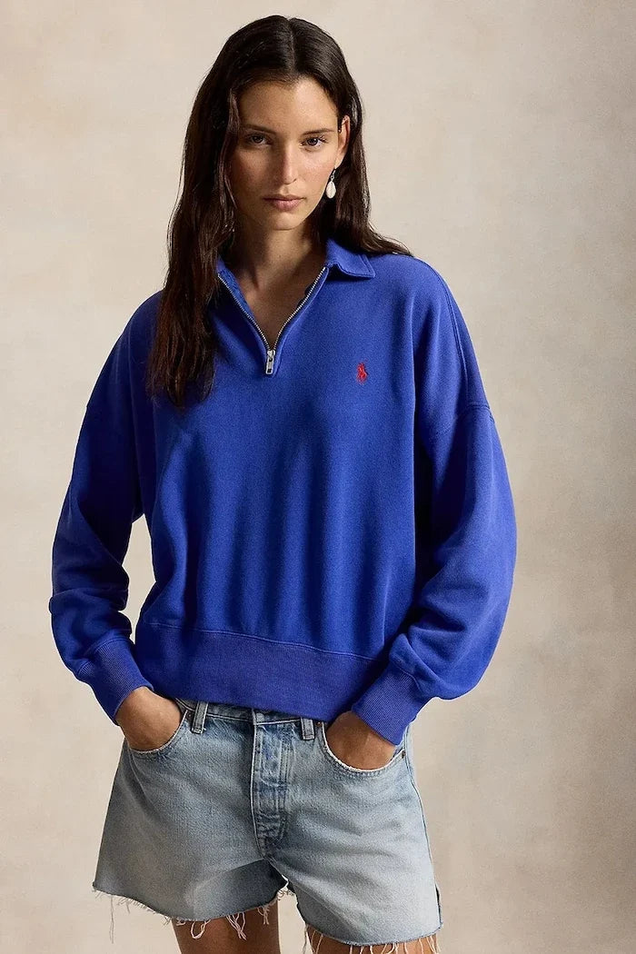 Polo Ralph Lauren Damen Baumwoll-Sweatshirt mit kurzem Reißverschluss