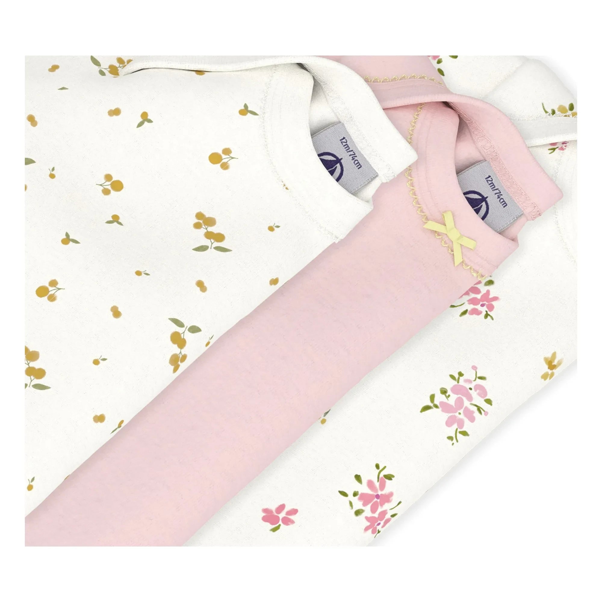 Petit Bateau - 3er-Pack Blumen-Bodys | Weiß