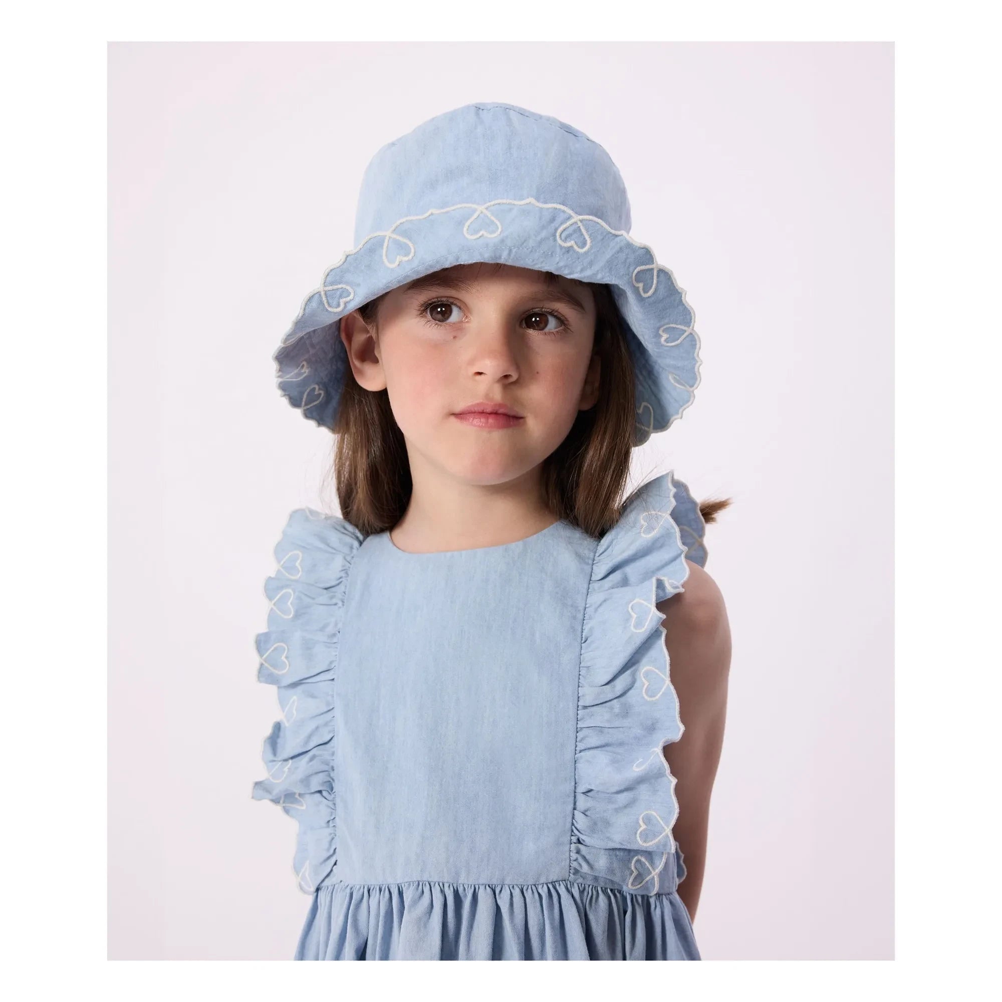 Petit Bateau - Blaues Chambray Rüschenkleid
