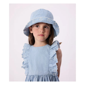 Petit Bateau - Blaues Chambray Rüschenkleid