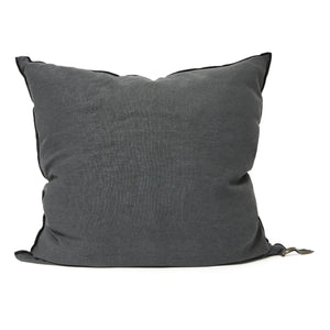 Maison de Vacances - Vice Versa Black Line Stone Washed Leinen Kissen | Kohle