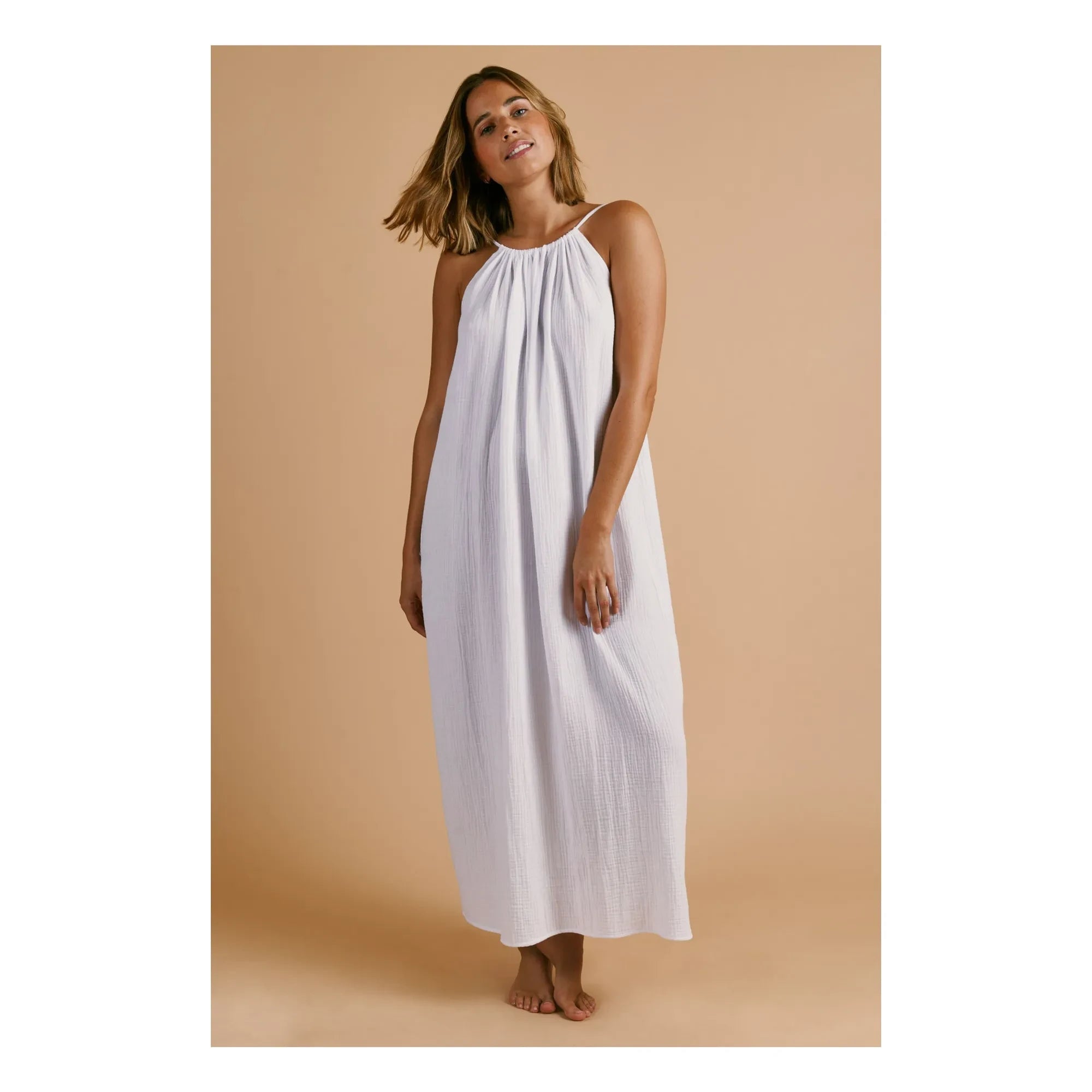 Anja Paris - Baumwoll-Musselinkleid mit Neckholder | Weiß