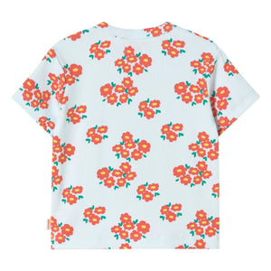Tinycottons - Rippstrick-T-Shirt Blumen Bio-Baumwolle | Hellblau