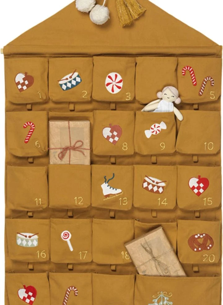 Fabelab - Bestickter Baumwoll-Adventskalender | Senf