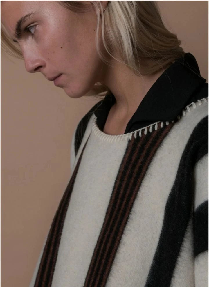La Méricaine - Blackfeet Recycelte Wolle Lange Poncho | Ecru