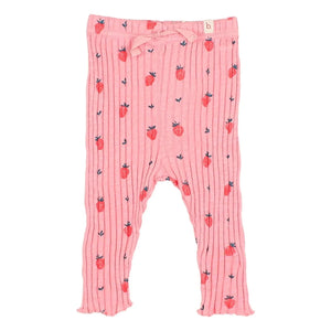 Búho - Gerippte Leggings mit Erdbeermuster aus Bio-Baumwolle | Zuckerrosa
