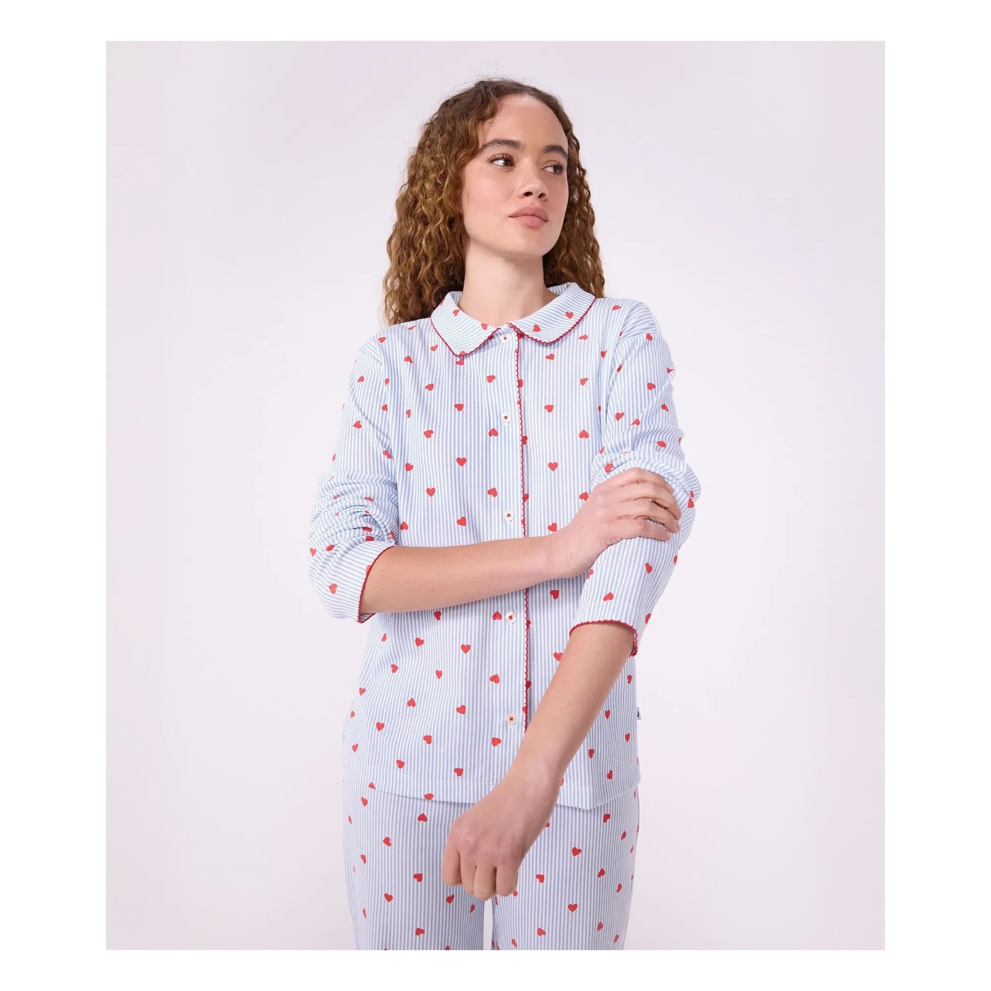 Petit Bateau - Kalp Desenli Organik Pamuk Pijama Gömleği | Mavi
