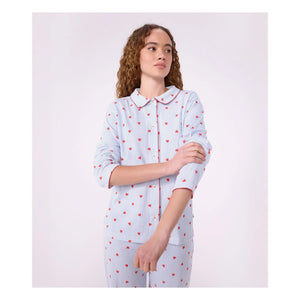 Petit Bateau - Kalp Desenli Organik Pamuk Pijama Gömleği | Mavi