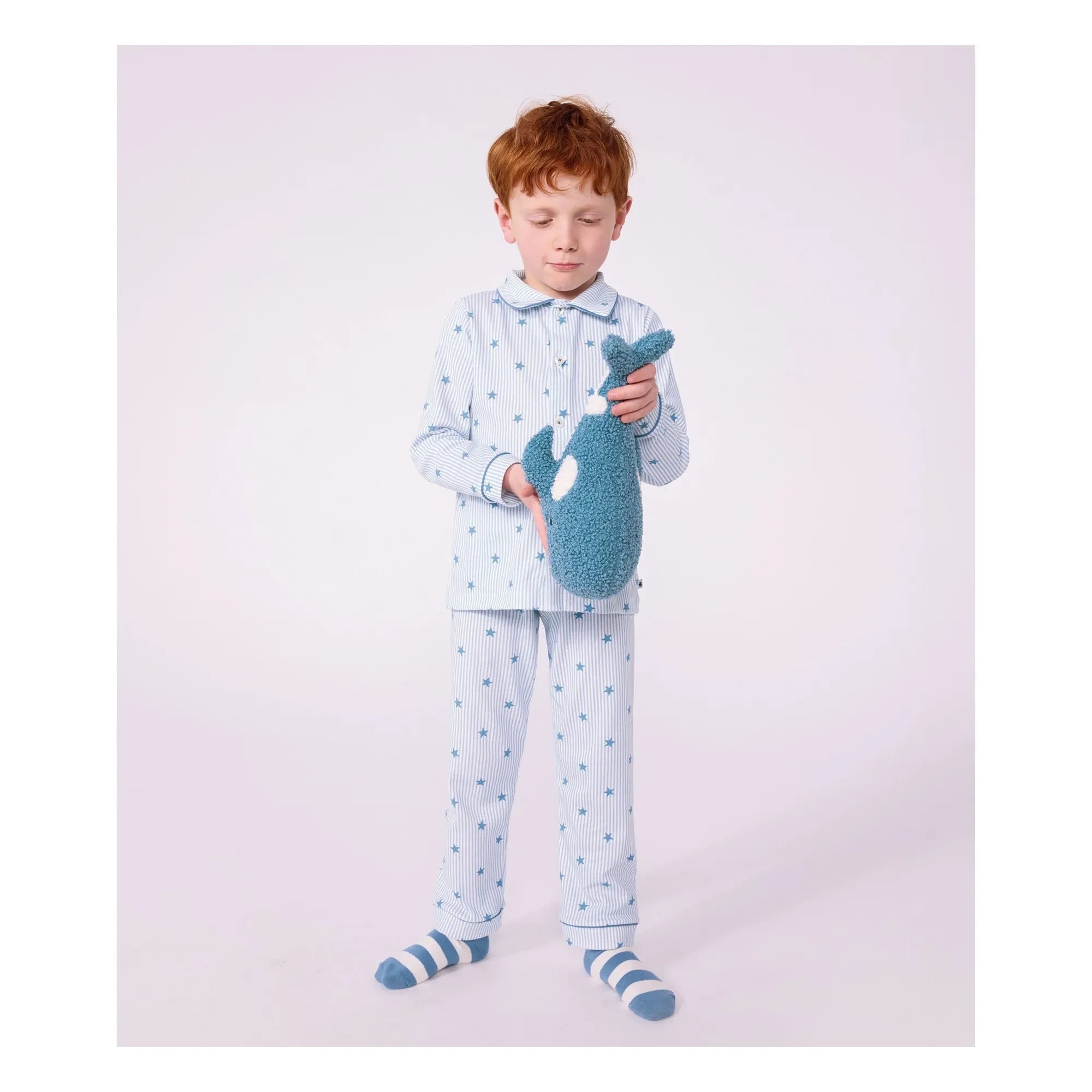 Petit Bateau - Çizgili Yıldızlı Organik Pamuk Pijama Gömleği | Mavi