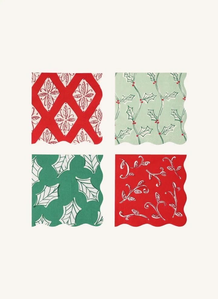 Meri Meri - Blockdruck Weihnachtsservietten - 16er Set