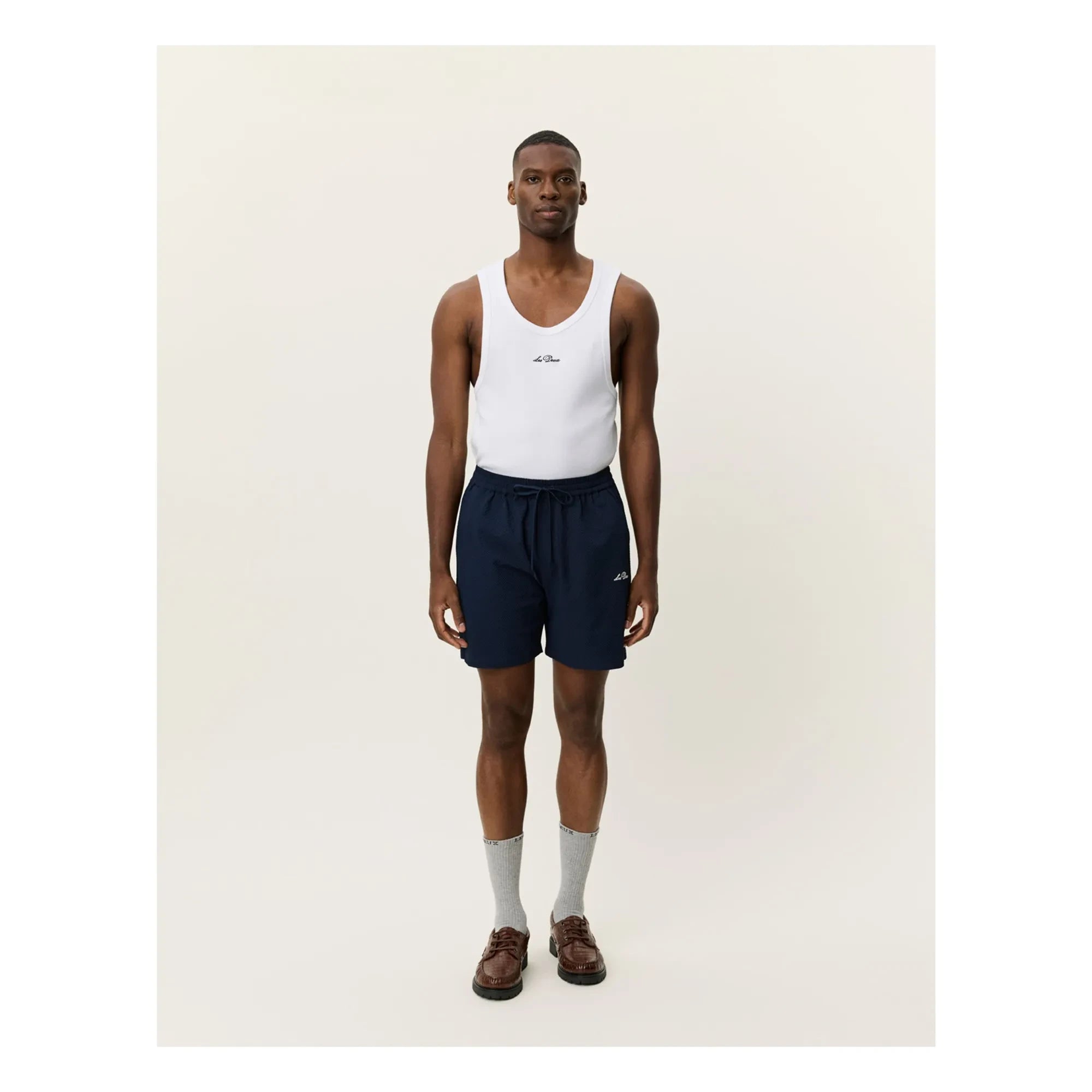 Les Deux – Stan Seersucker Badeshorts | Dunkelblau