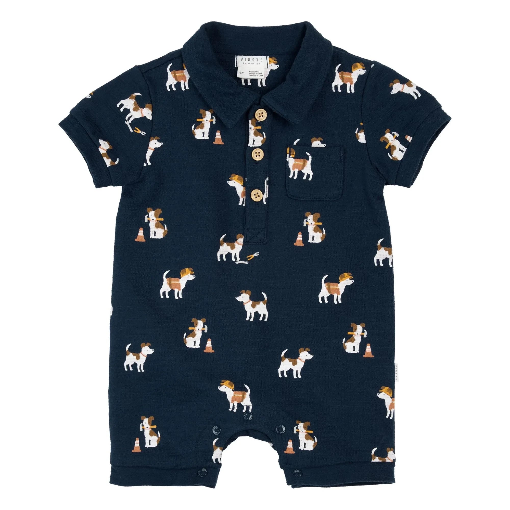 Petit Lem - Bio-Baumwoll Frottee Dogs Strampler | Dunkelblau