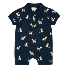 Petit Lem - Bio-Baumwoll Frottee Dogs Strampler | Dunkelblau