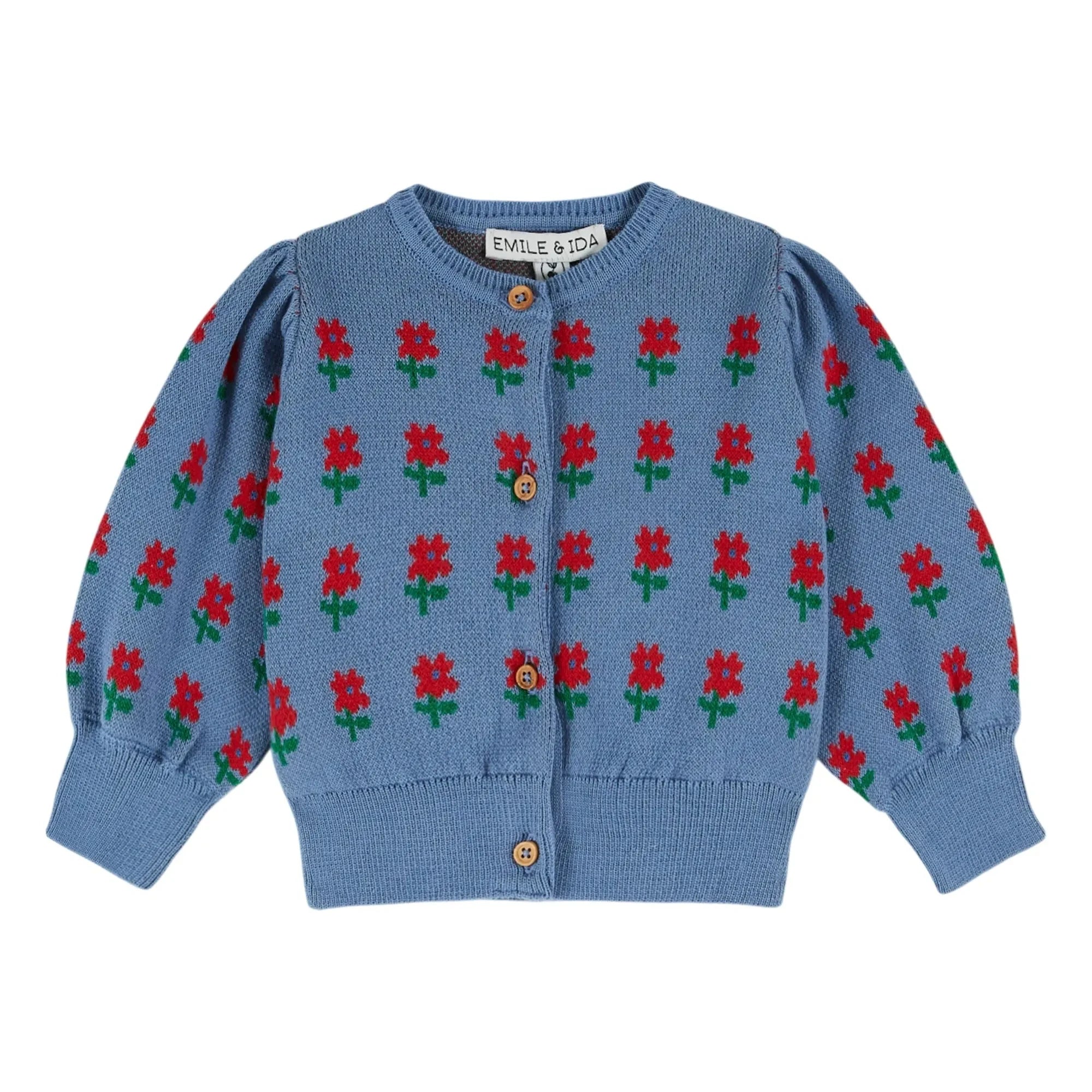 Emile et Ida - Cardigan aus Bio-Baumwolle mit Blumenmuster | Blau
