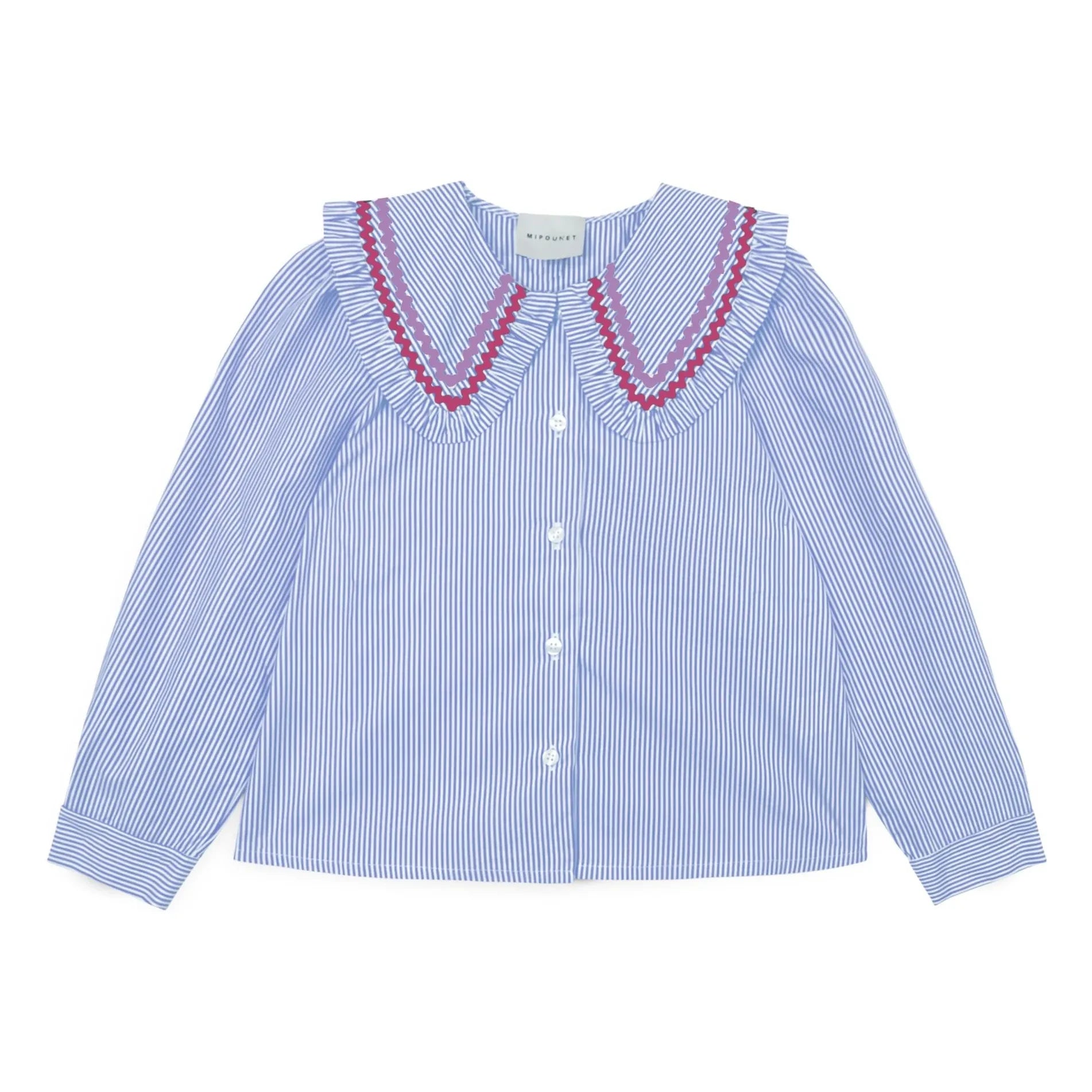 Mipounet - Nadine Gestreifte Bluse mit Claudine-Kragen | Hellblau